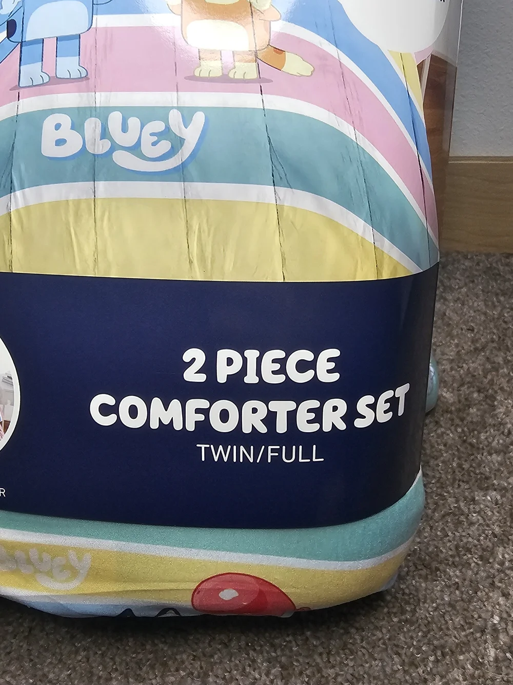 Bluey Reversible Comforter Set - Pink & Pastel Stripes